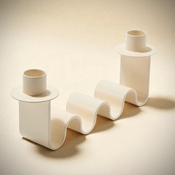 Handcrafted Helen White Candle Holder Wavy Sculpture Holds 2 Candles Matte White - Picture 4 of 5